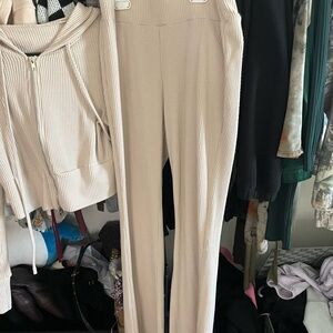 SHEIN Cream Ribbed Leggings and Hoodie